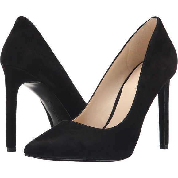 Nine West Women's Black Suede Leather Closed Pointed Toe Stiletto High Heel Pump - Picture 7 of 8